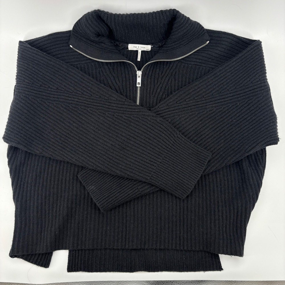 Rag & Bone Black Ribbed Quarter Zip Sweater Womens XS High Neck Pullover - Picture 8 of 10